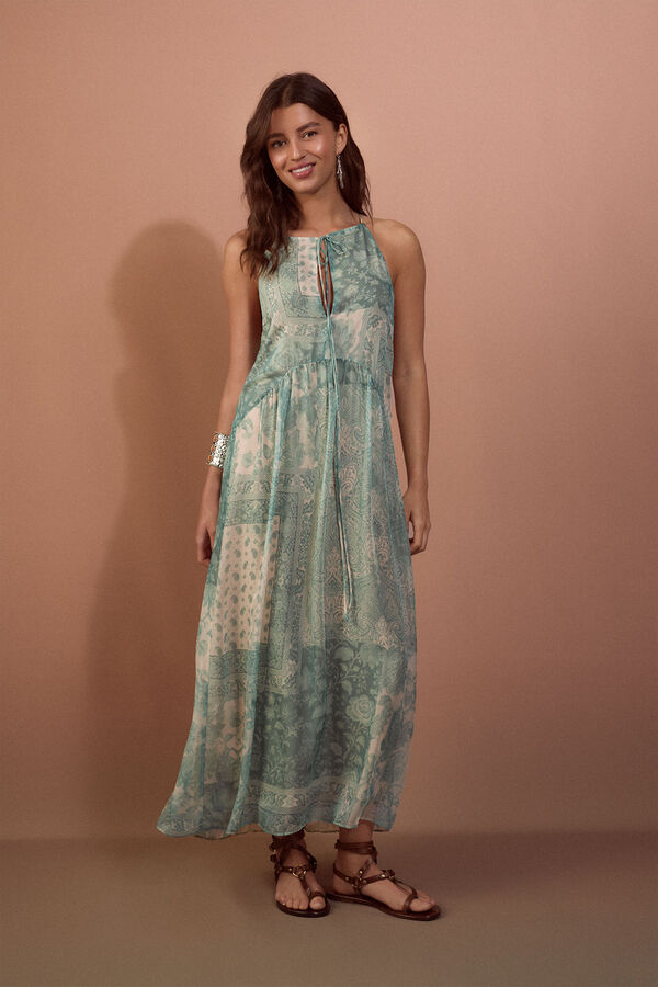 Slowlove Vestido estampado fluido gola halter Azul