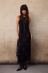 Slowlove Vestido encaje abalorios Negro