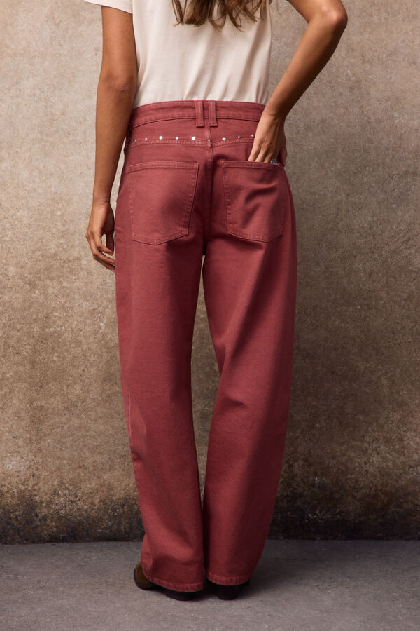 Slowlove Jeans com tachas Vermelho