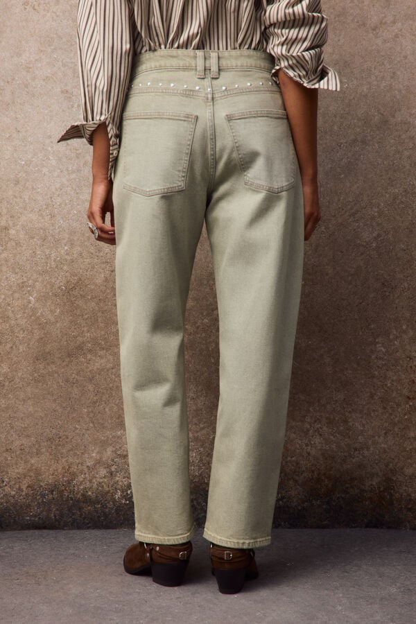 Slowlove Jeans com tachas Castanho
