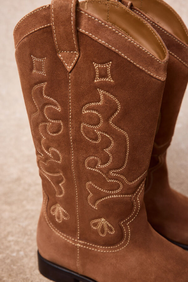 Slowlove Leather topstitched boot Nude