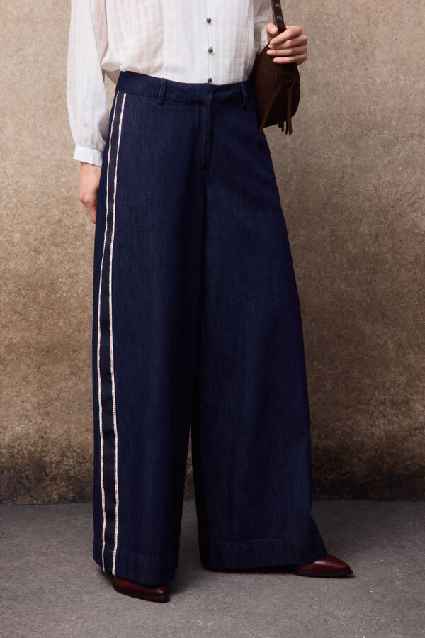 Slowlove Jeans com fita lateral Azul