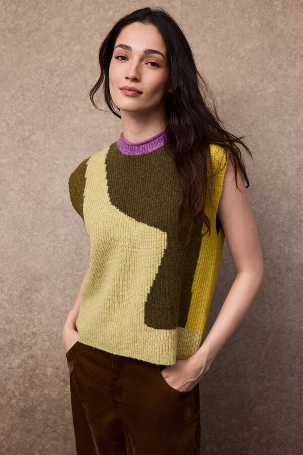 Slowlove Colete intarsia de blocos Verde