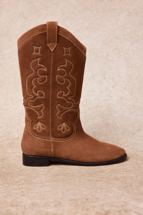 Slowlove Leather topstitched boot Nude