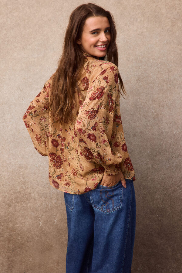 Slowlove Blusa estampada fluida Estampado amarillo