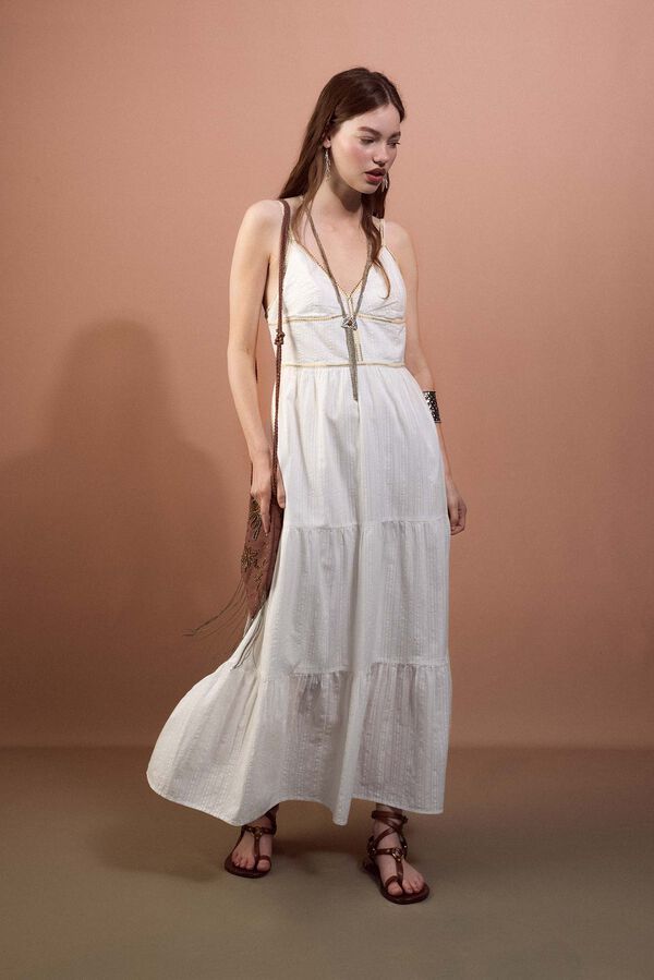 Slowlove Vestido com bordados coloridos Ecru