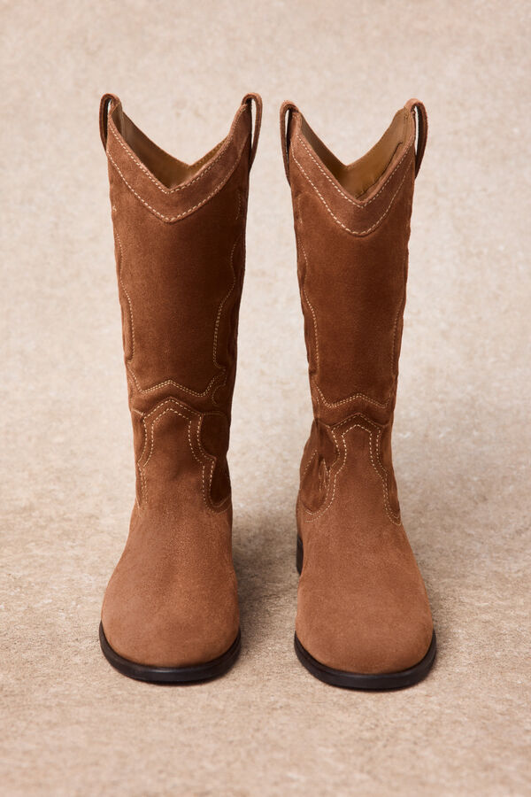 Slowlove Leather topstitched boot Nude