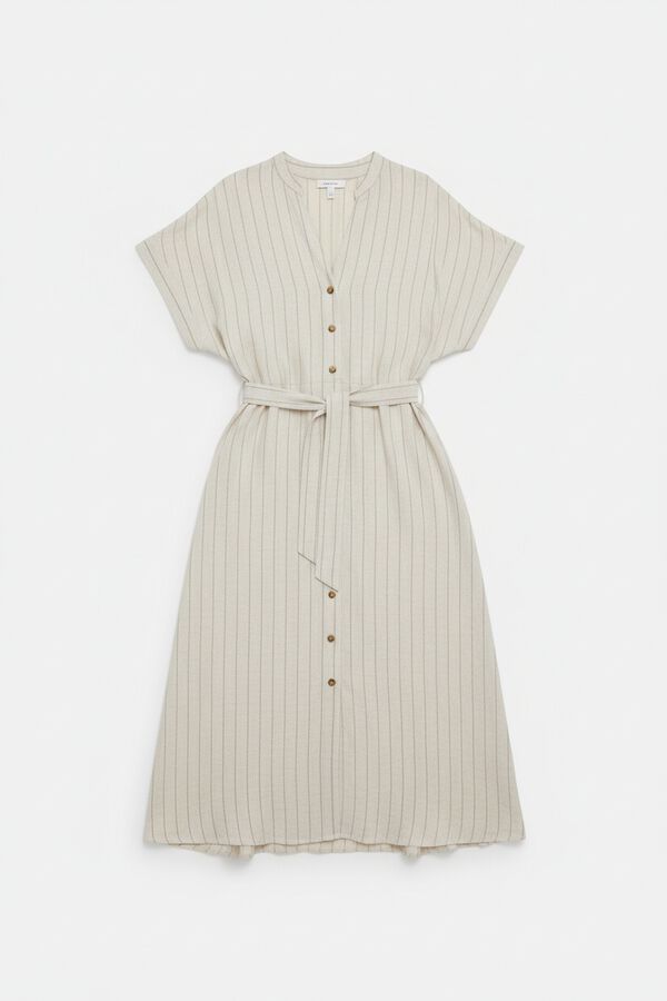 Springfield Vestido camiseiro &agrave;s riscas cru