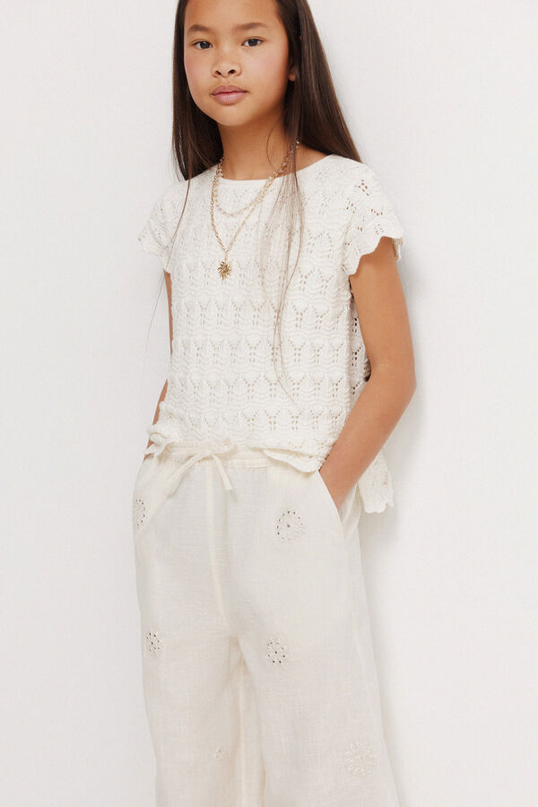 Springfield Kids Cal&ccedil;as fluidas com bordados para menina cru