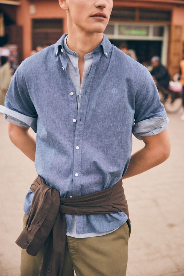 Springfield Linen short sleeve shirt blue