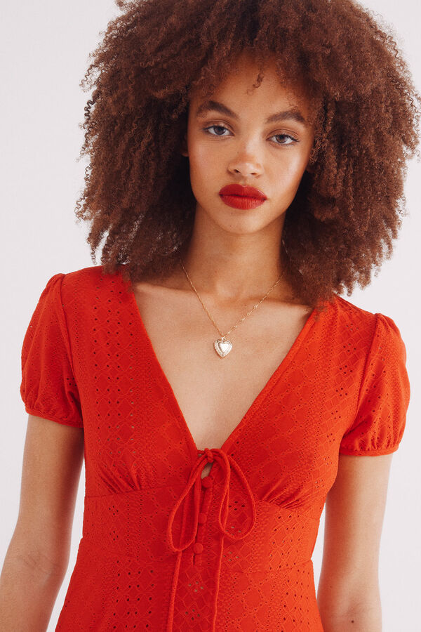 Springfield Vestido midi bordado circular suíço vermelho