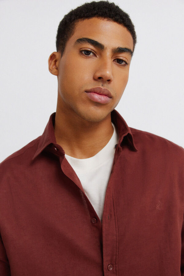 Springfield Sobrecamisa de linho com bolso overshirt vermelho