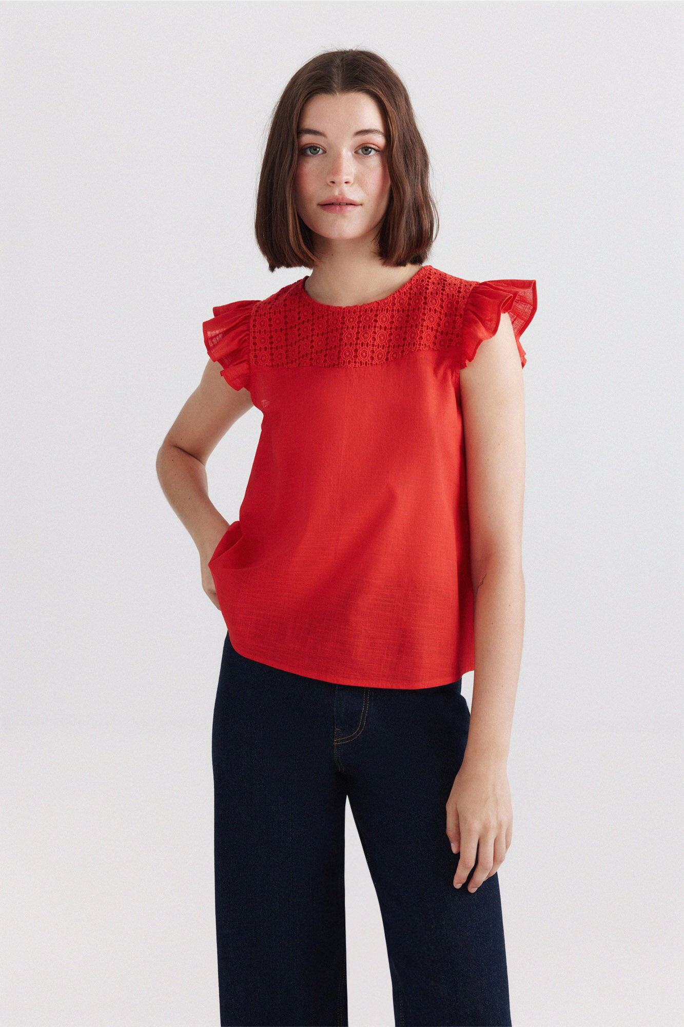 Springfield Blusa com folhos em crochet
