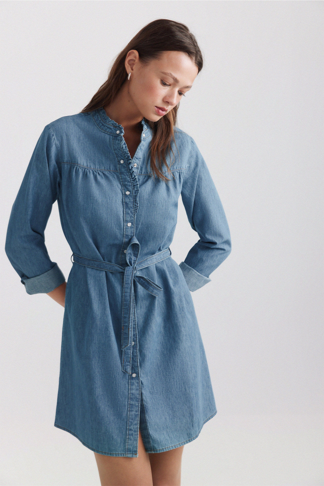 Springfield Vestido denim com folho e carcela