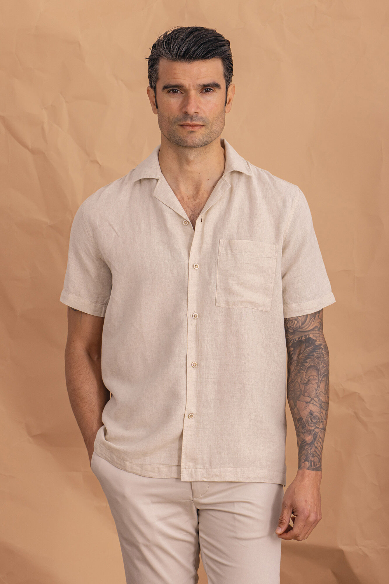 Celopman Camisa manga curta com linho