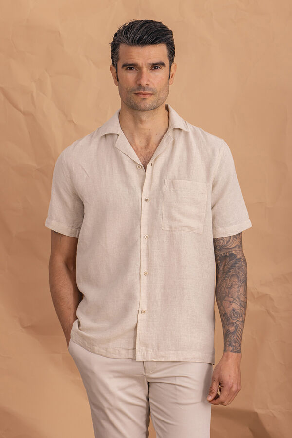 Celopman Camisa manga curta com linho bege