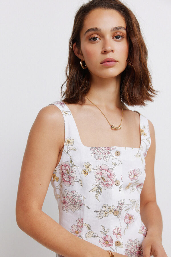 Springfield Vestido midi decote quadrado branco