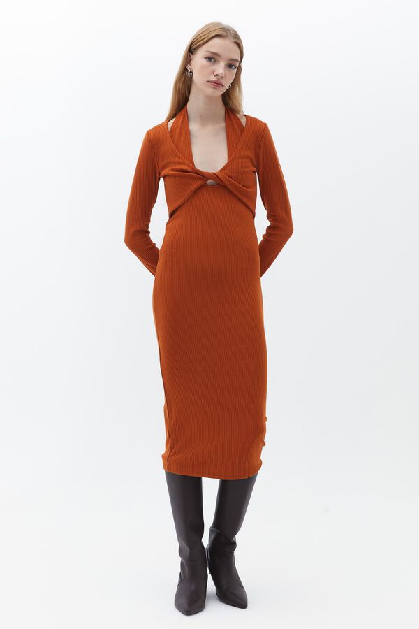 Oxxo Vestido midi manga comprida vermelho