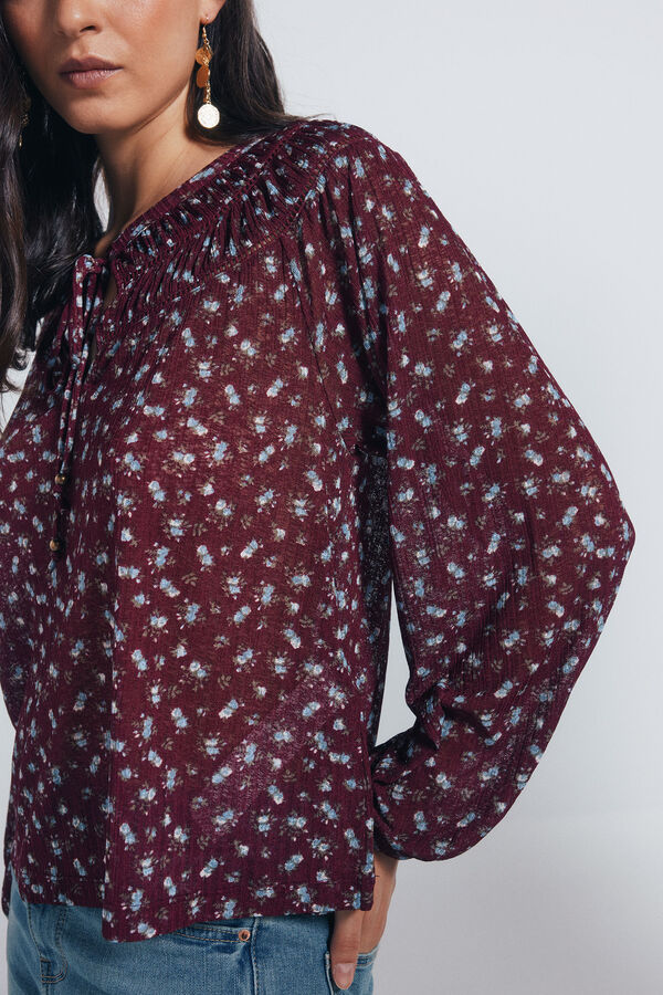 Springfield Blusa fluida lace insertado burdeos