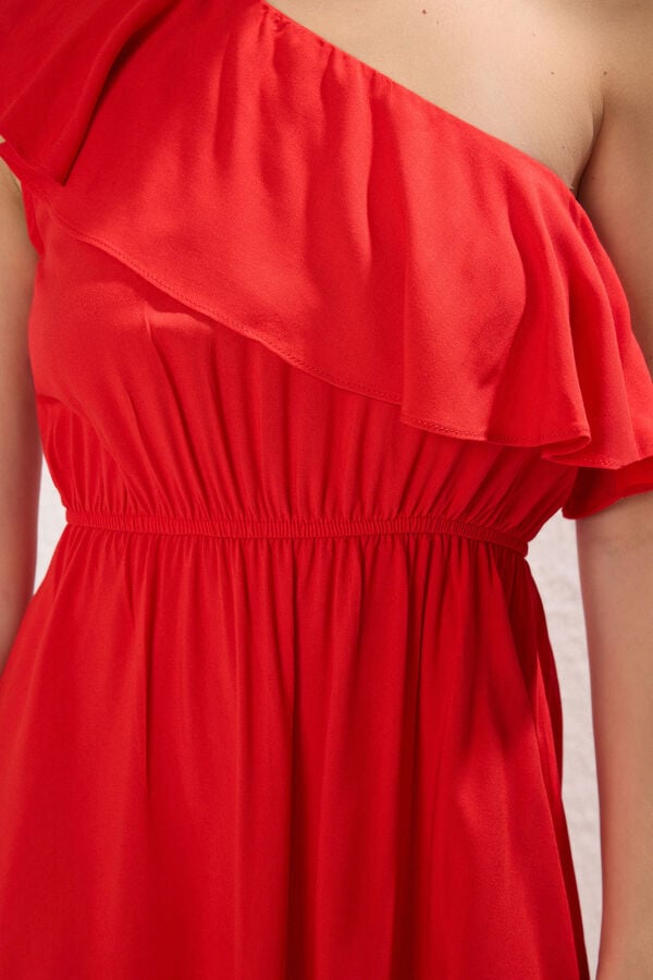Trendyol Vestido midi com folho vermelho