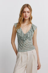 Springfield Top com folhos de renda verde