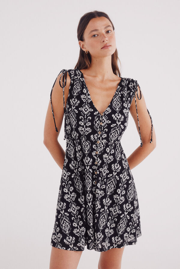 Springfield Vestido corto estampado étnico negro