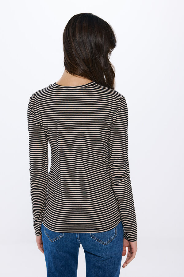 Springfield Camiseta justa riscas em lurex castanho