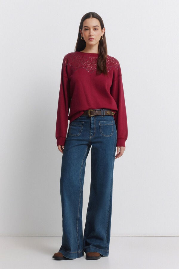 Springfield Sweatshirt gola boho com aplica&ccedil;&otilde;es vermelho