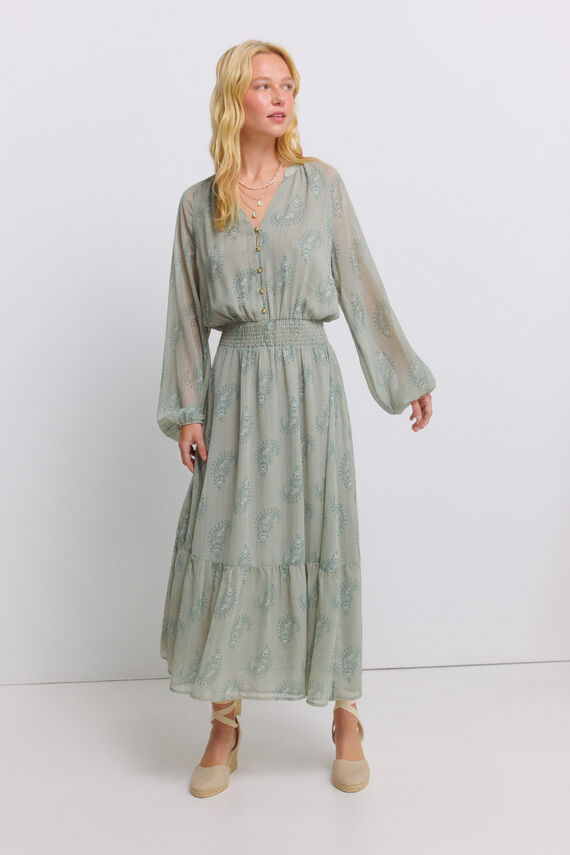 Vestido midi estampado nido de abeja