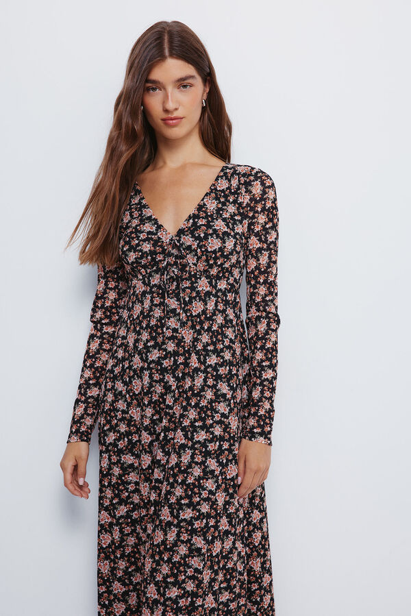 Springfield Vestido midi floral com decote laço preto