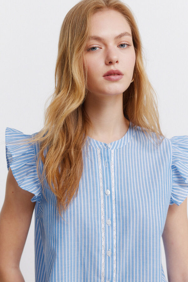 Springfield Blusa com folho de renda azul