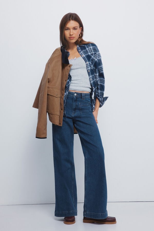 Springfield Camisa xadrez lurex com bolso azul