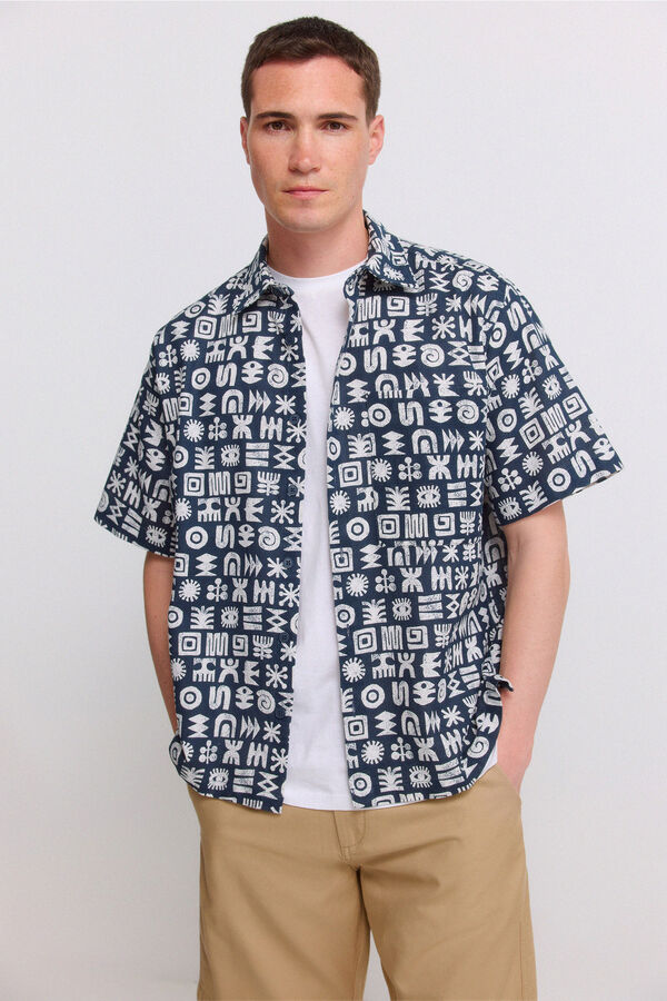 Springfield Camisa de manga curta com dobra azul