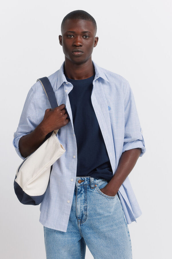 Springfield Camisa leve micro riscas azul
