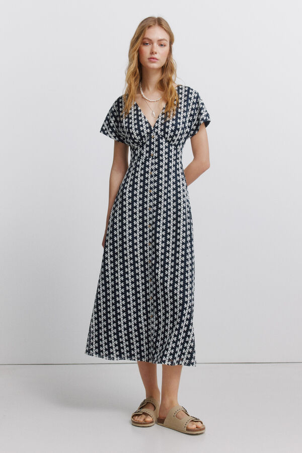 Springfield Vestido midi bordado azul