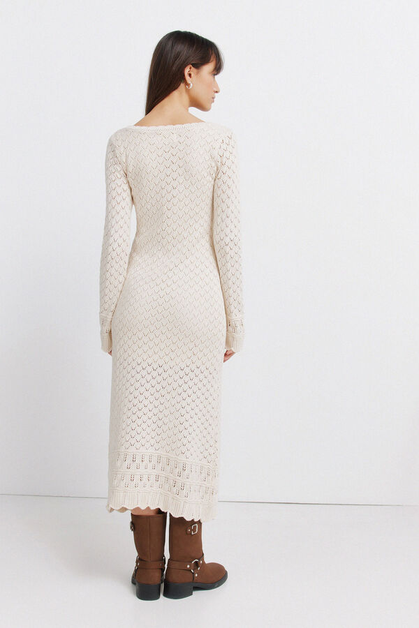 Springfield Vestido midi em malha pointelle castanho