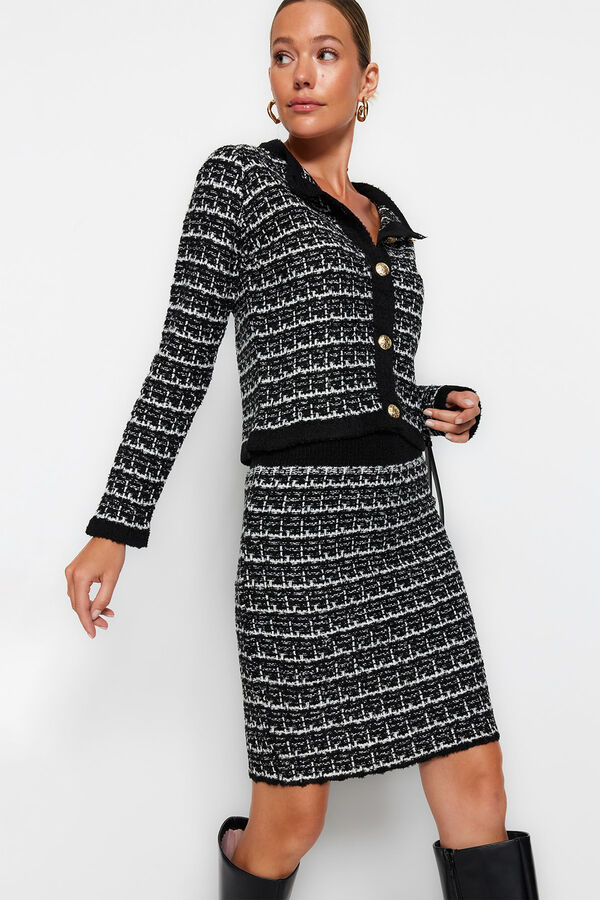 Trendyol Conjunto de casaco de malha e saia midi preto
