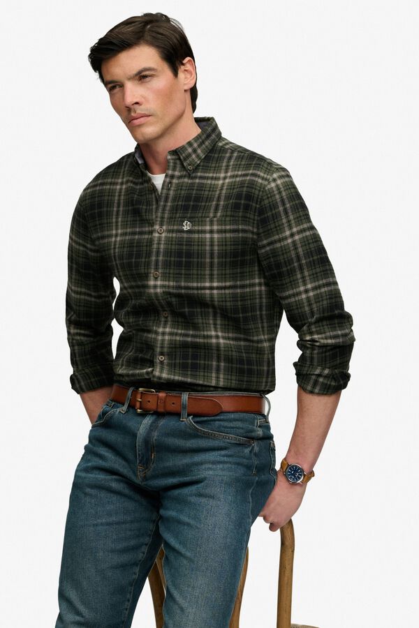 Superdry Camisa de manga comprida aos quadrados verde
