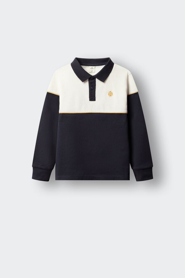 Springfield Kids Polo de manga comprida com recortes e costuras para menino azul