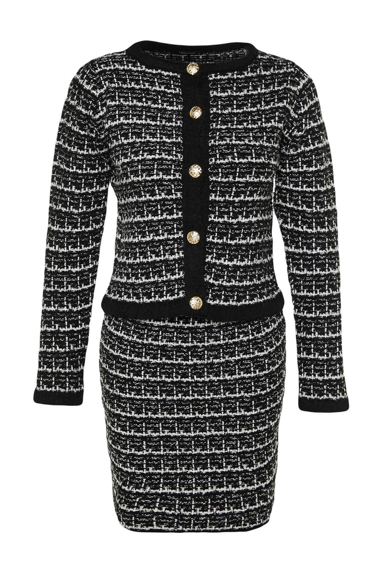 Trendyol Conjunto de casaco de malha e saia midi