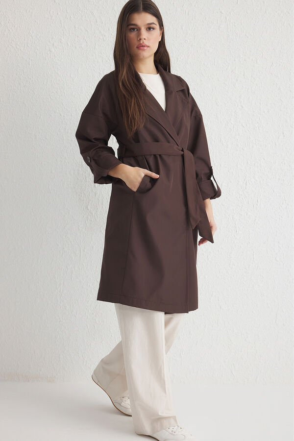 Trendyol Gabardina oversize comprida cru