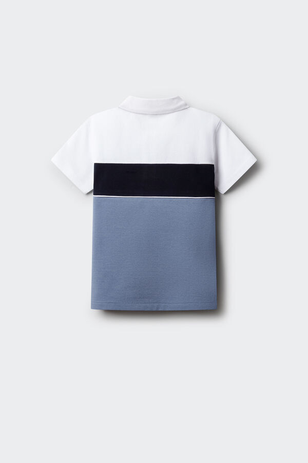 Springfield Kids Polo de menino em oxford de corte e costura azul