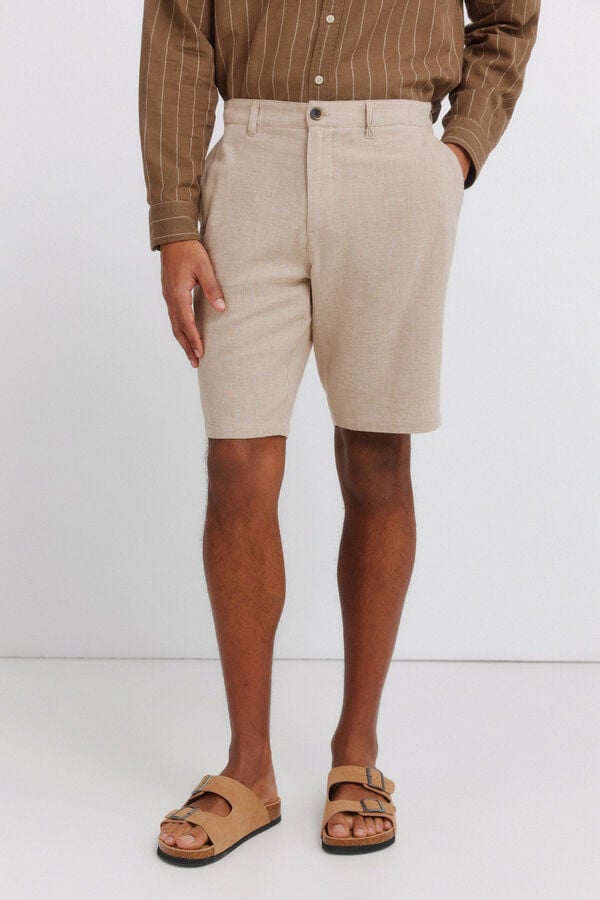 Springfield Bermudas de linho dobby comfort fit camel