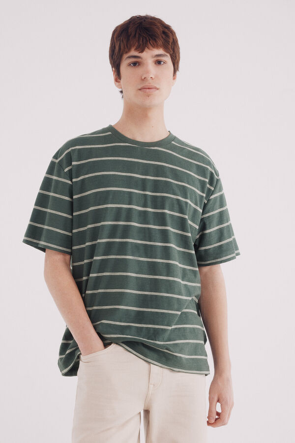 Springfield Camiseta riscas de algodão verde