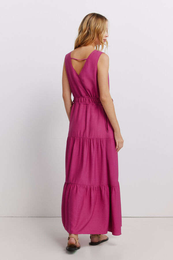 Springfield Vestido comprido decote em V rosa