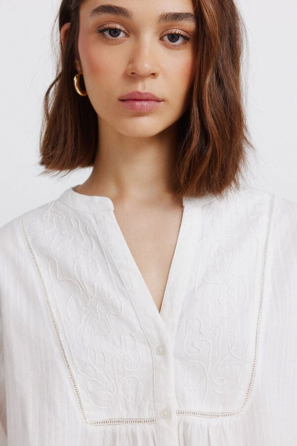 Springfield Blusa manga comprida bordada branco