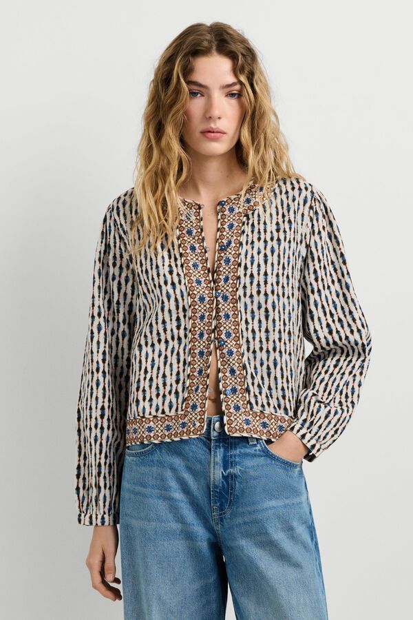 Pepe Jeans Casaco bordado combinado bege