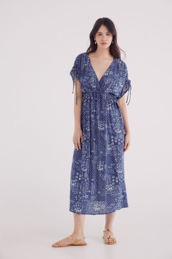 Springfield midi kaftan dress with bows blue