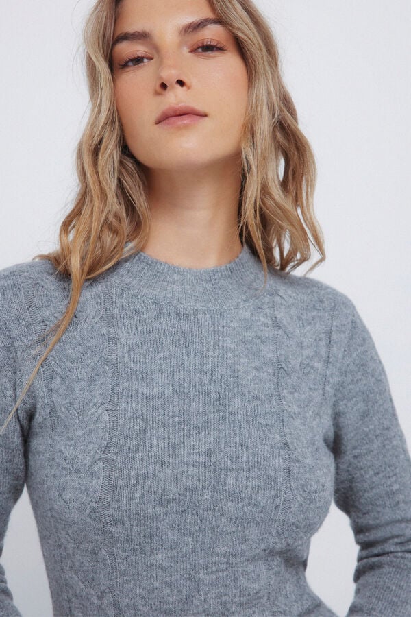 Springfield Vestido de malha trançada cinzento