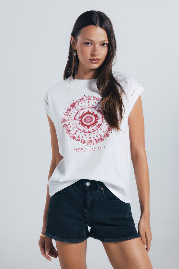 Springfield Camiseta estampada étnica com mangas bege